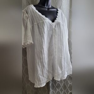 BloomChic White Top with Crochet Neckline and Sleeves